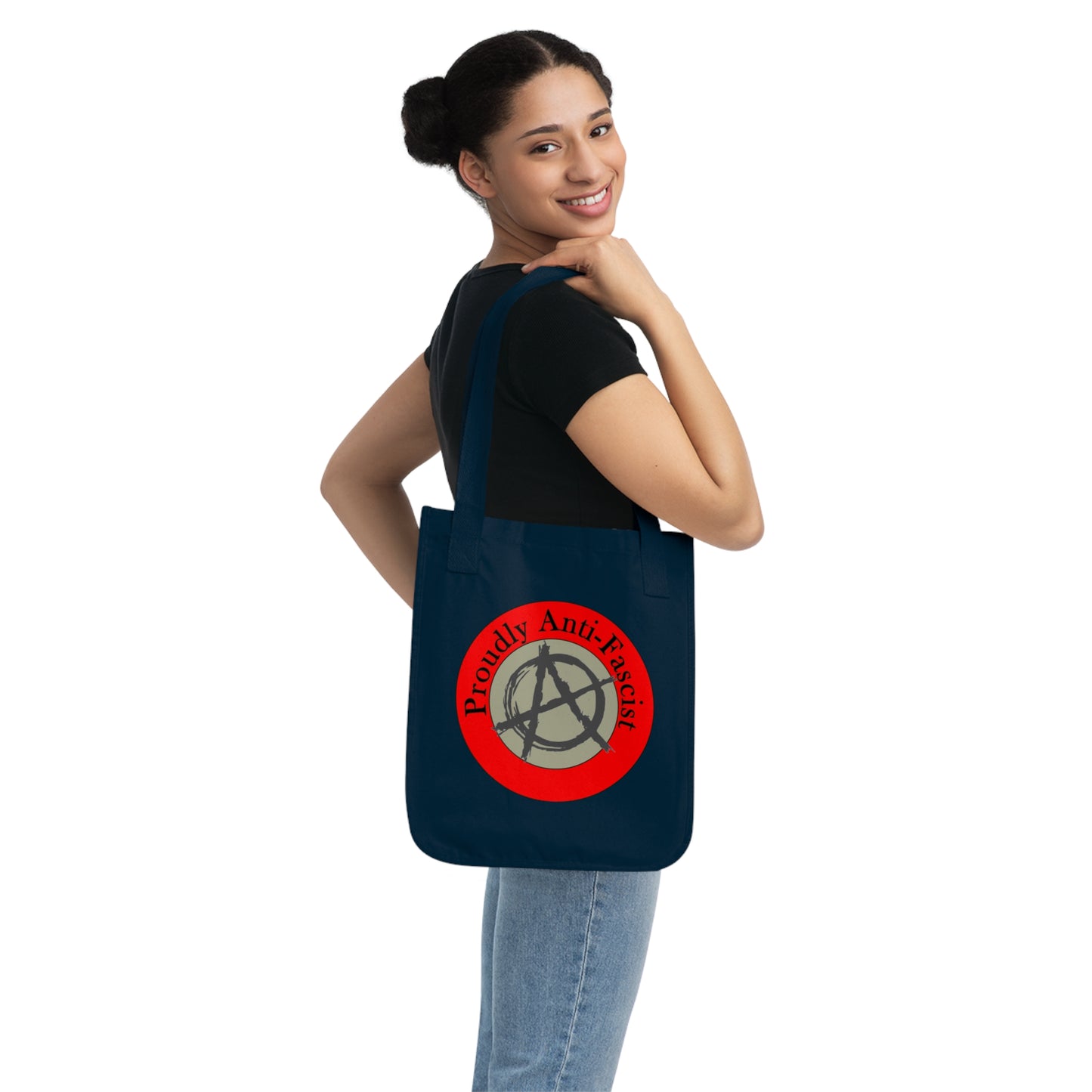 Proudly Anti-Fascist Organic Canvas Tote Bag, Eco-Friendly Fashion, Reusable Shopping Bag, Sustainable Gift, Activist Merchandise