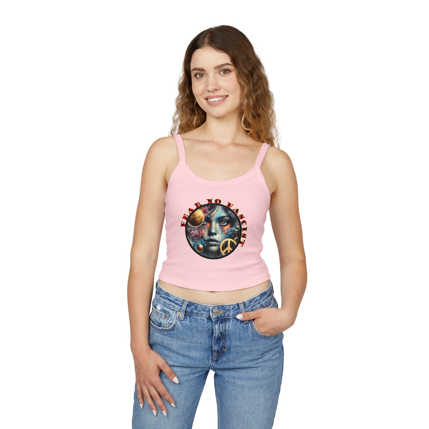 Surrealistic Fear No Fascist Spaghetti Strap Tank Top, Feminist Clothing, Summer Fashion, Casual Wear, LGBTQ+ Pride, Statement Piece, Gift for Activists