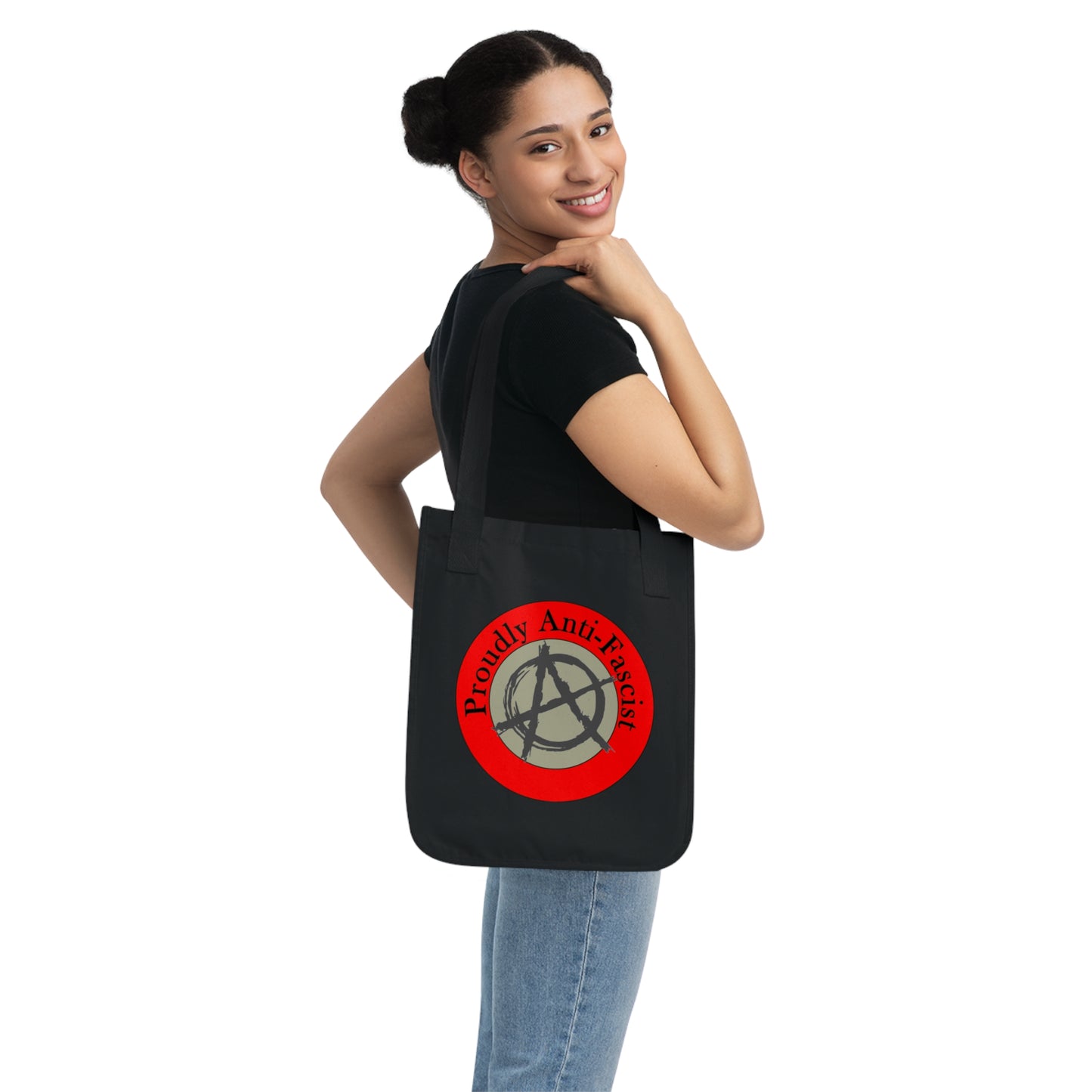 Proudly Anti-Fascist Organic Canvas Tote Bag, Eco-Friendly Fashion, Reusable Shopping Bag, Sustainable Gift, Activist Merchandise