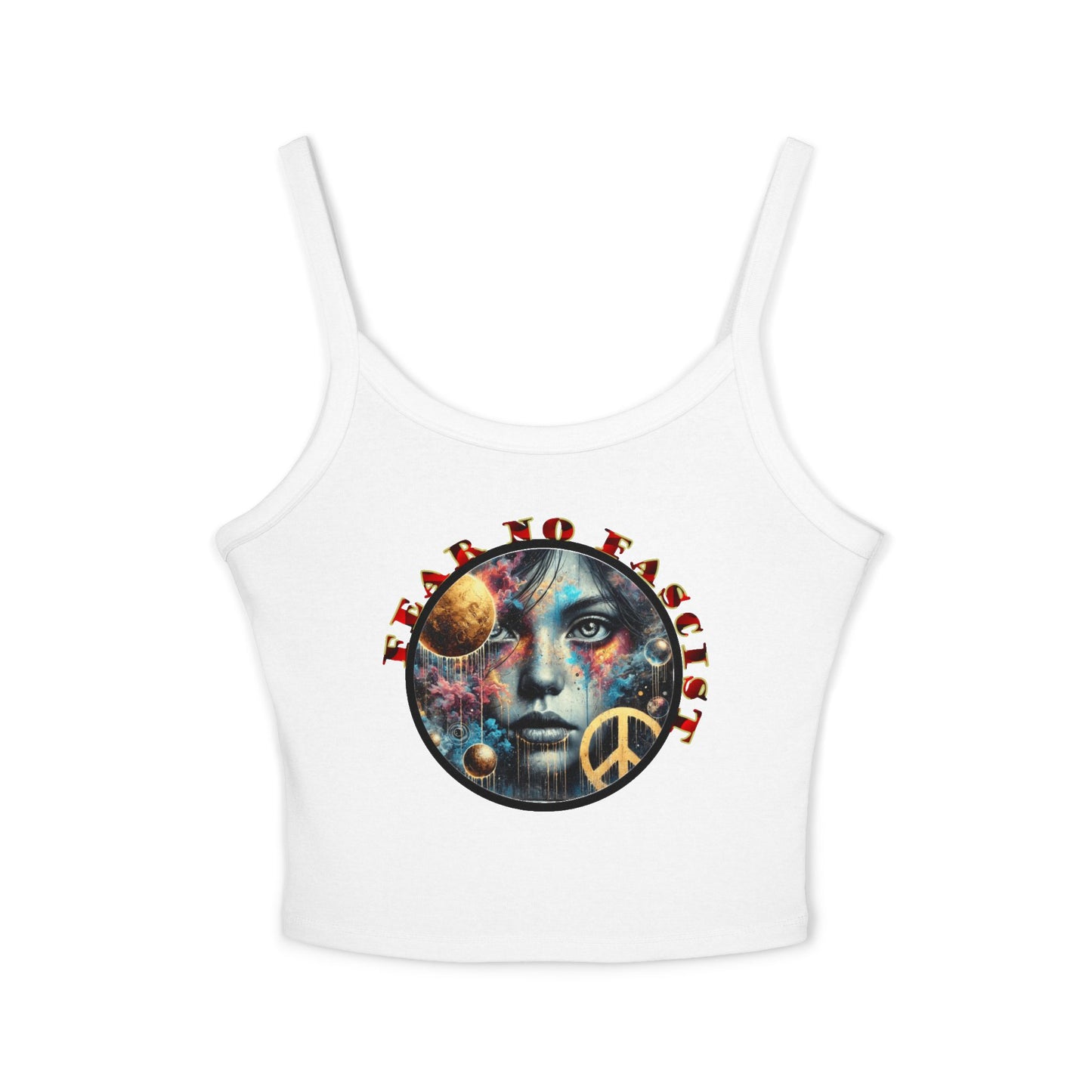 Surrealistic Fear No Fascist Spaghetti Strap Tank Top, Feminist Clothing, Summer Fashion, Casual Wear, LGBTQ+ Pride, Statement Piece, Gift for Activists