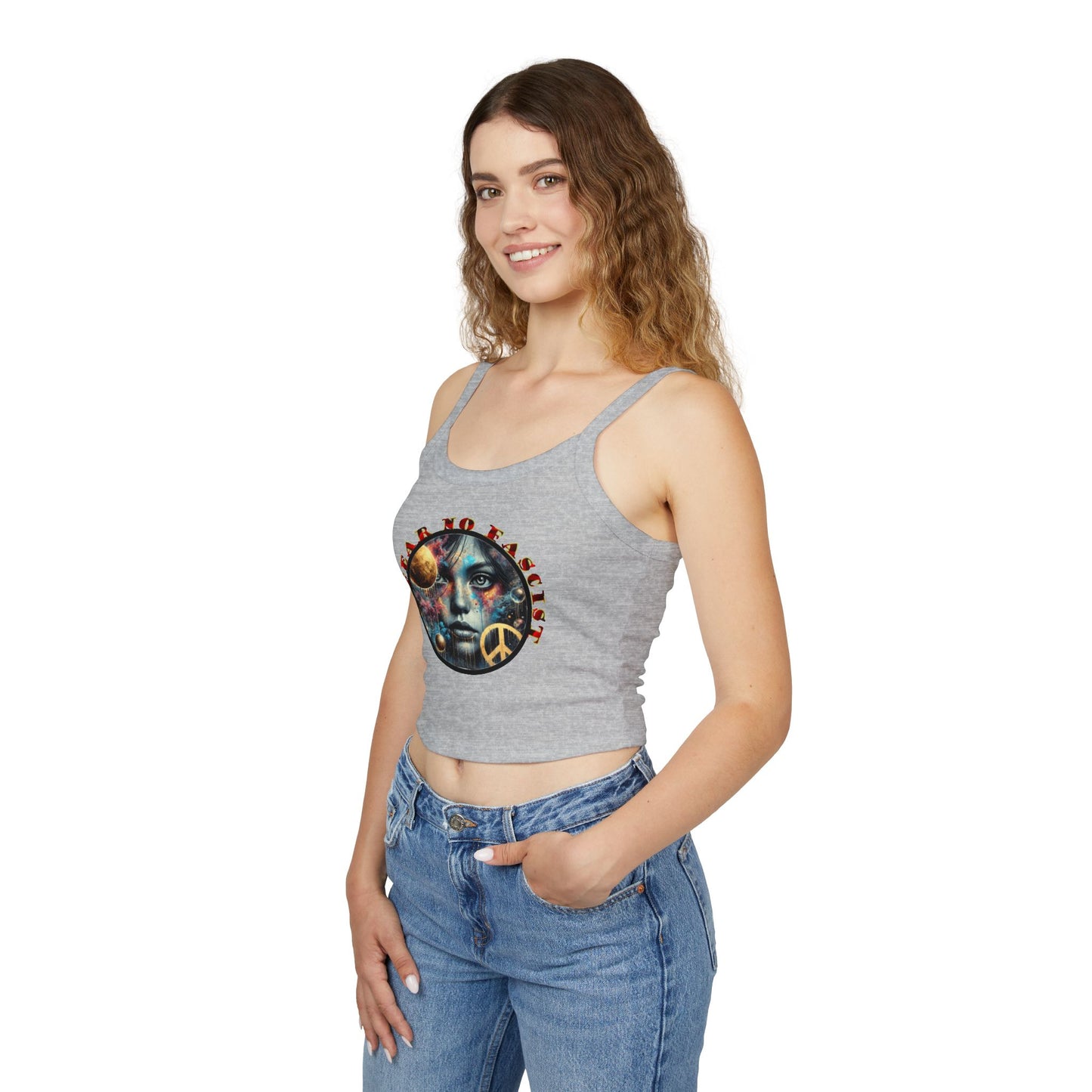 Surrealistic Fear No Fascist Spaghetti Strap Tank Top, Feminist Clothing, Summer Fashion, Casual Wear, LGBTQ+ Pride, Statement Piece, Gift for Activists