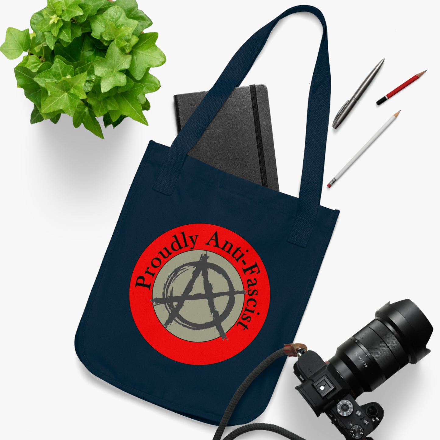 Proudly Anti-Fascist Organic Canvas Tote Bag, Eco-Friendly Fashion, Reusable Shopping Bag, Sustainable Gift, Activist Merchandise