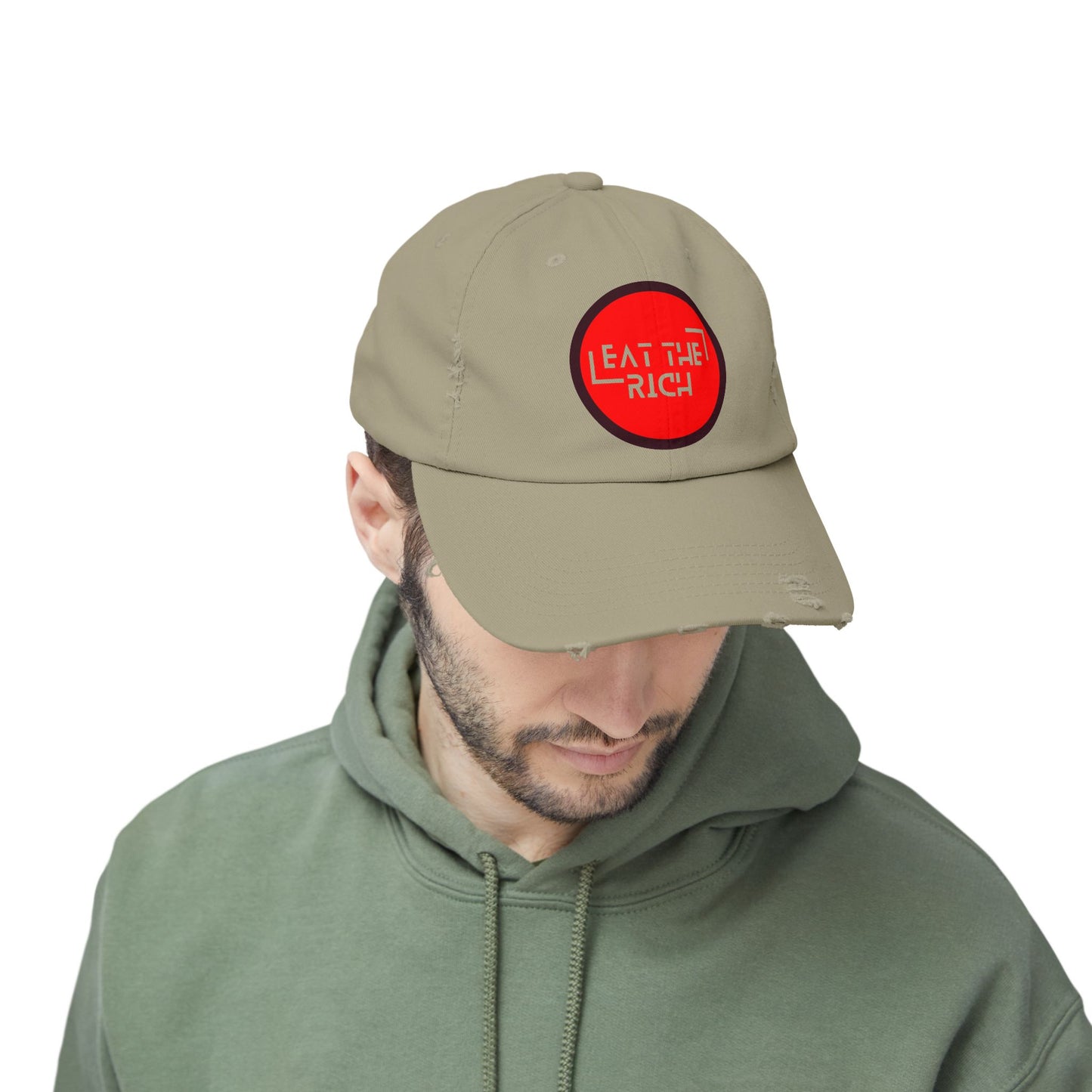 Trendy Unisex Distressed Cap - 'Eat The Rich' Statement Hat
