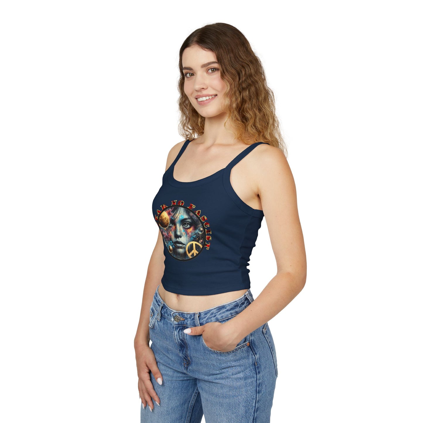 Surrealistic Fear No Fascist Spaghetti Strap Tank Top, Feminist Clothing, Summer Fashion, Casual Wear, LGBTQ+ Pride, Statement Piece, Gift for Activists