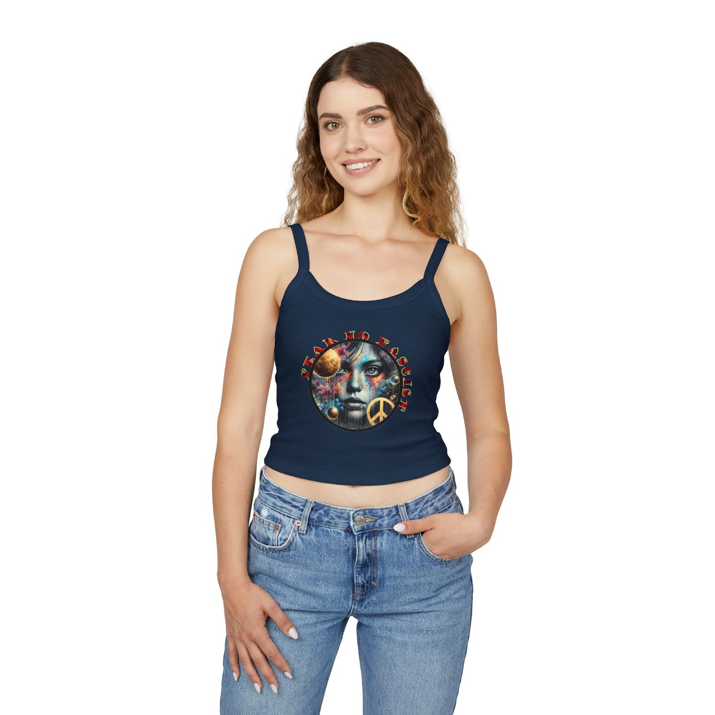 Surrealistic Fear No Fascist Spaghetti Strap Tank Top, Feminist Clothing, Summer Fashion, Casual Wear, LGBTQ+ Pride, Statement Piece, Gift for Activists