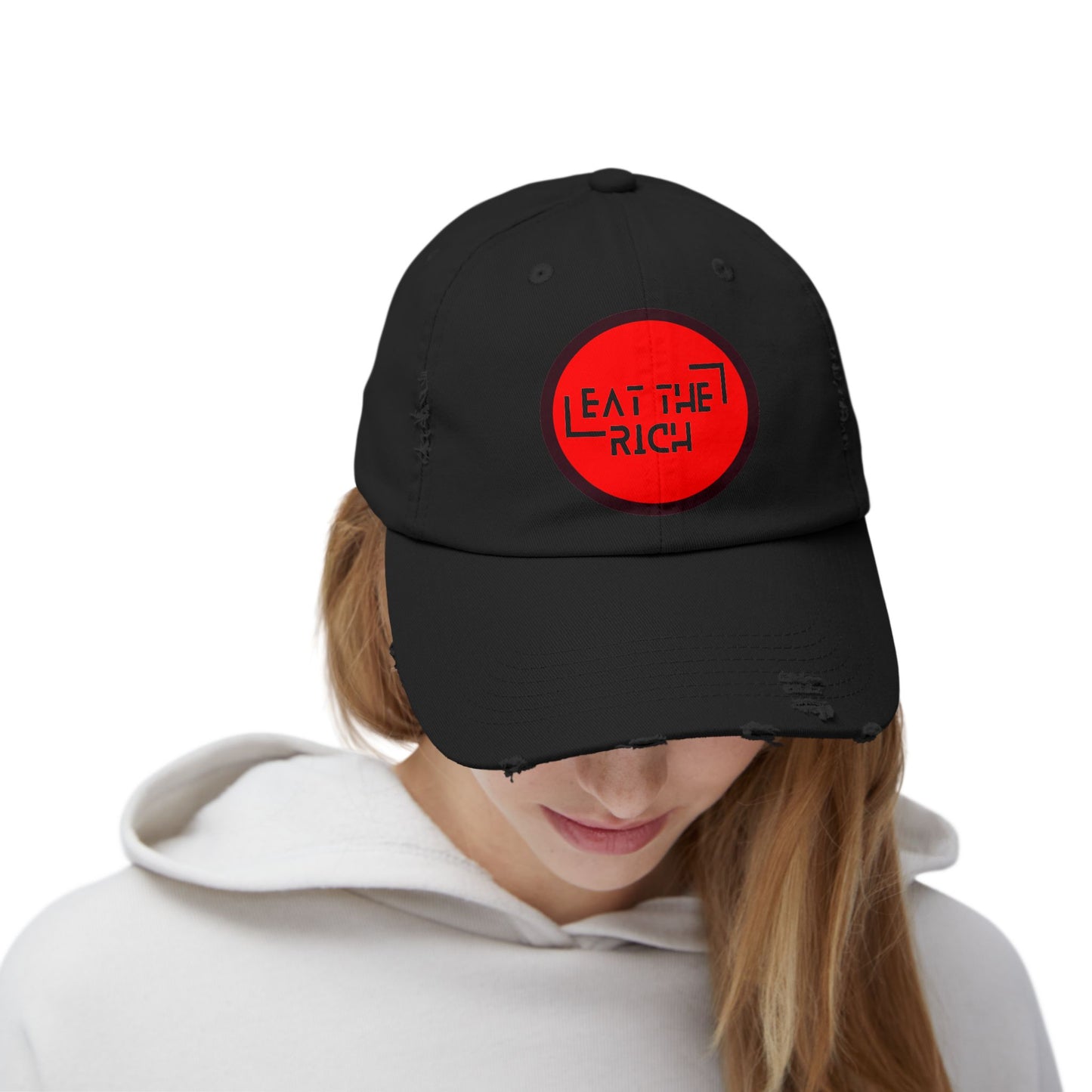 Trendy Unisex Distressed Cap - 'Eat The Rich' Statement Hat