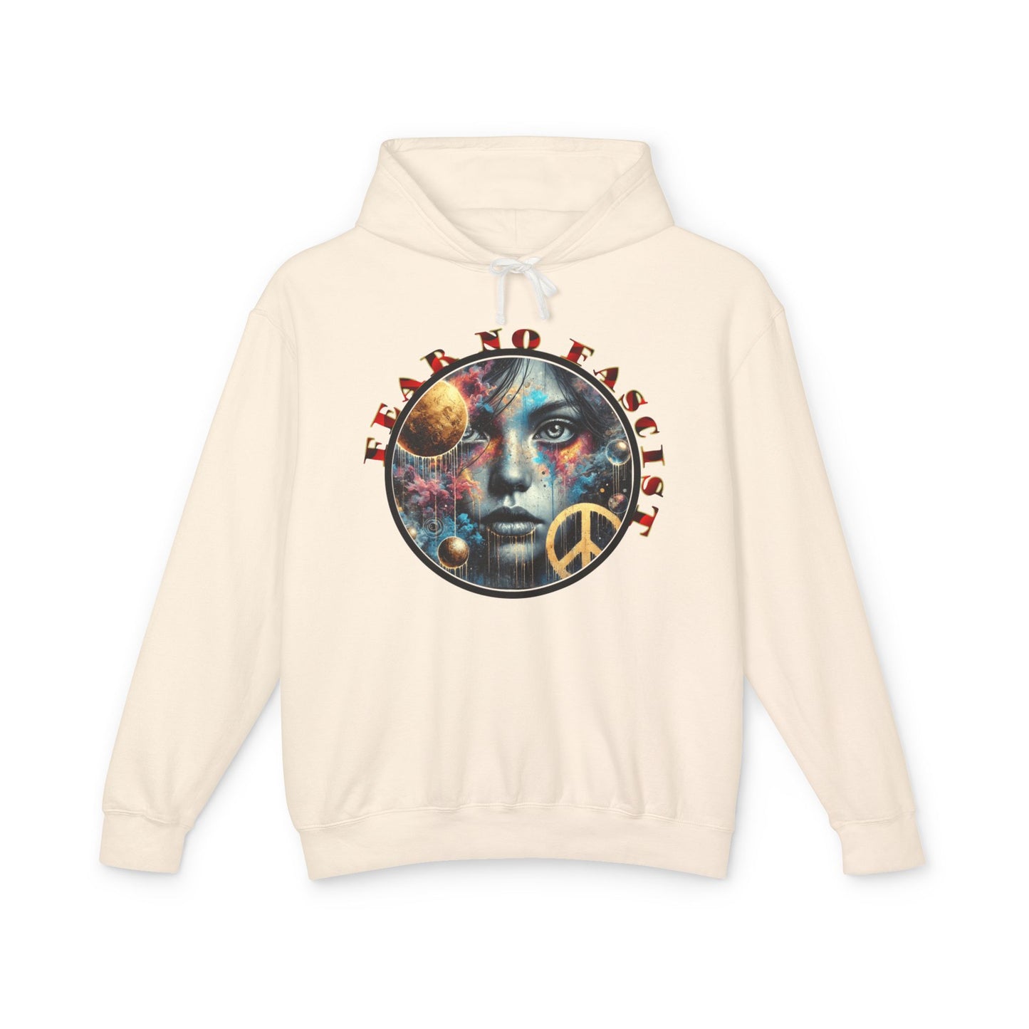 Fear No Fascist Sweatshirt, Unisex Lightweight Hoodie, Peaceful Protest Apparel, Cosmic Graphic Top, Activism Gift
