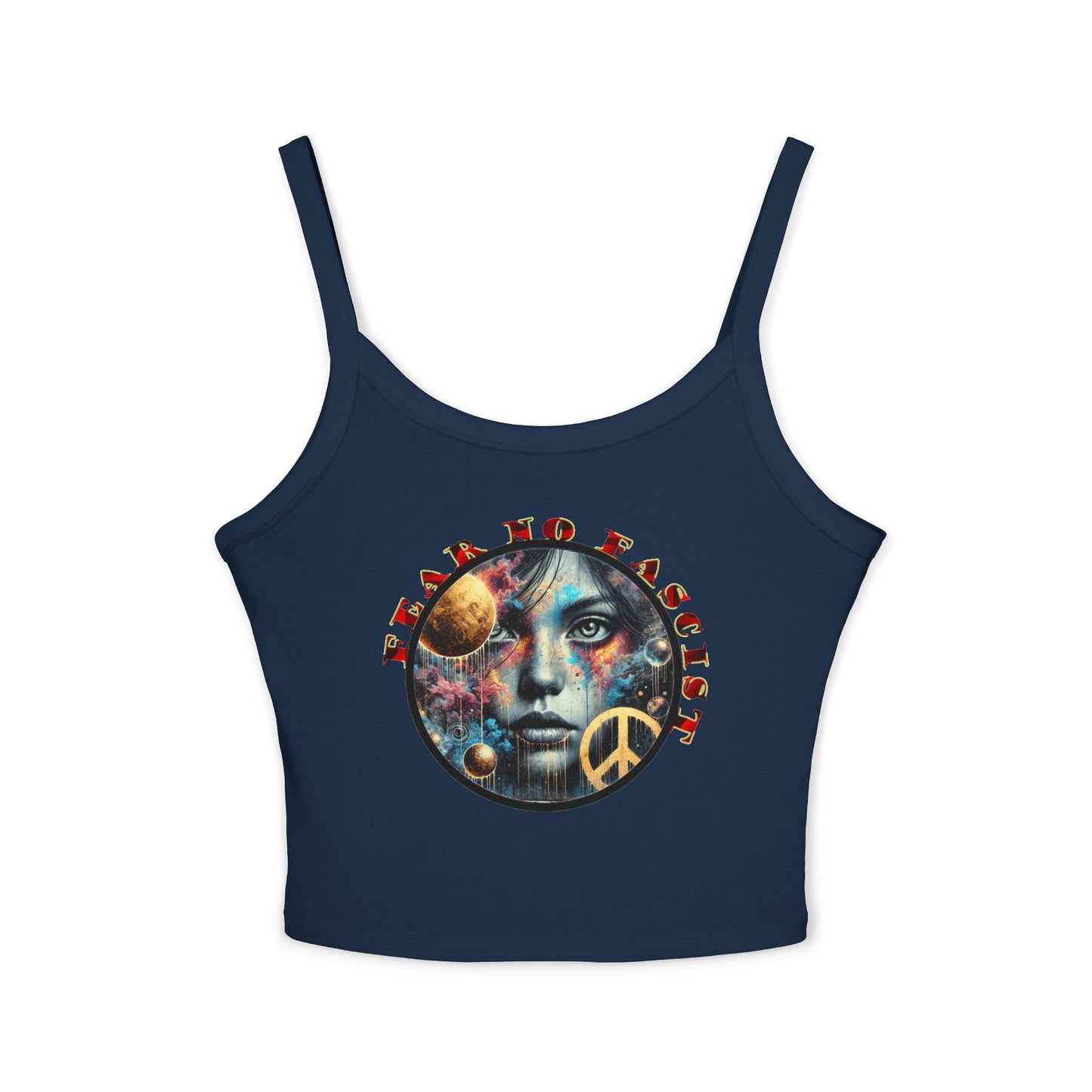 Surrealistic Fear No Fascist Spaghetti Strap Tank Top, Feminist Clothing, Summer Fashion, Casual Wear, LGBTQ+ Pride, Statement Piece, Gift for Activists