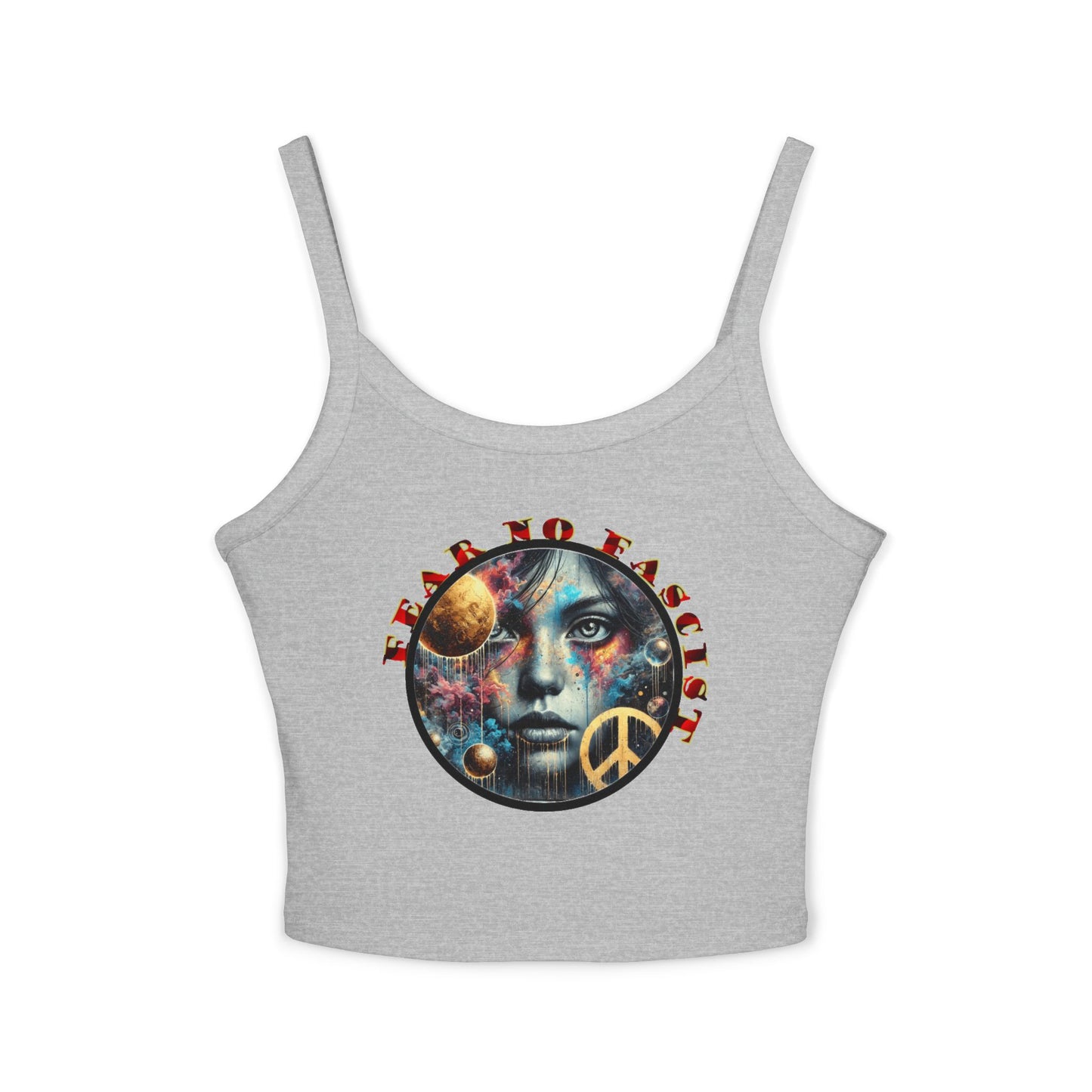 Surrealistic Fear No Fascist Spaghetti Strap Tank Top, Feminist Clothing, Summer Fashion, Casual Wear, LGBTQ+ Pride, Statement Piece, Gift for Activists