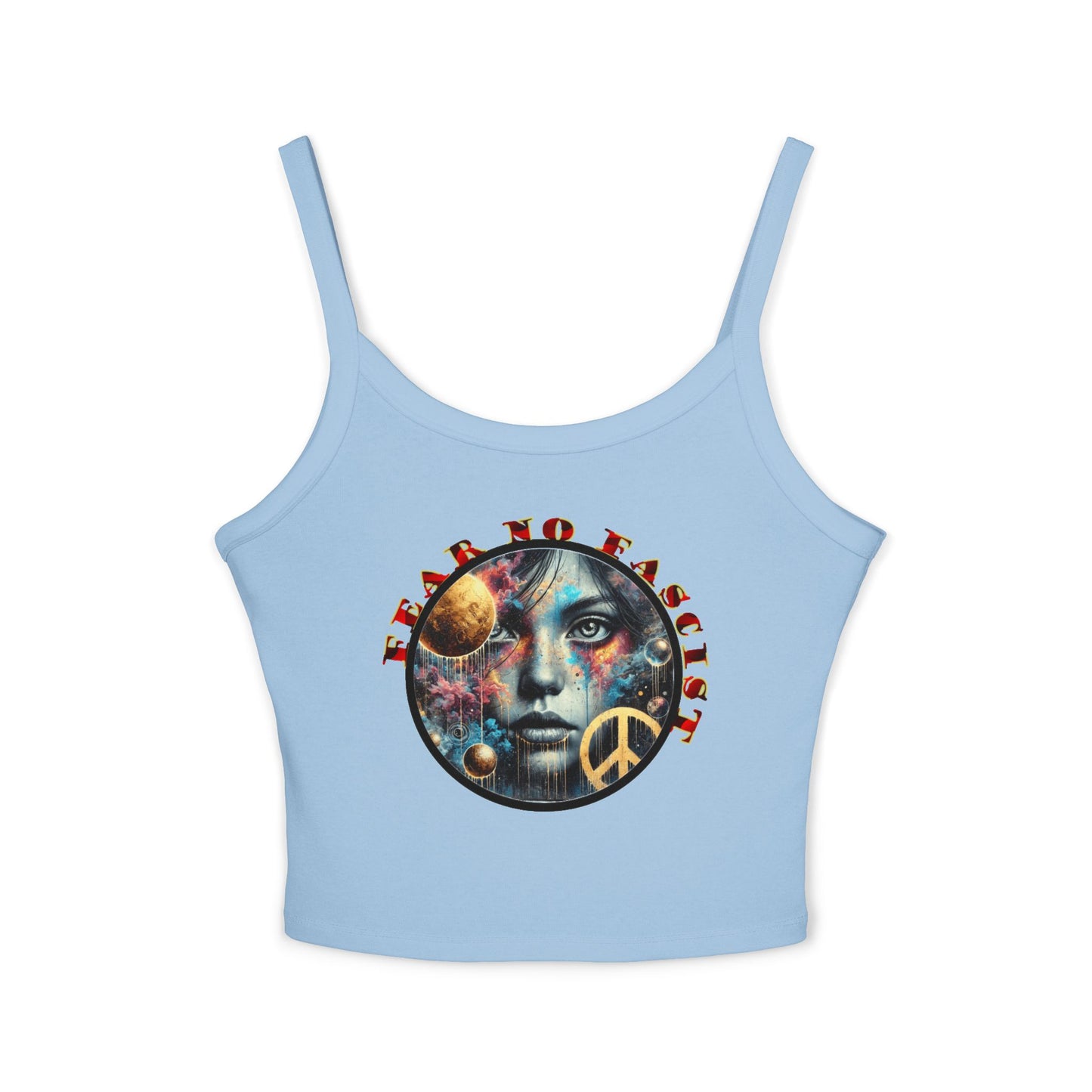 Surrealistic Fear No Fascist Spaghetti Strap Tank Top, Feminist Clothing, Summer Fashion, Casual Wear, LGBTQ+ Pride, Statement Piece, Gift for Activists