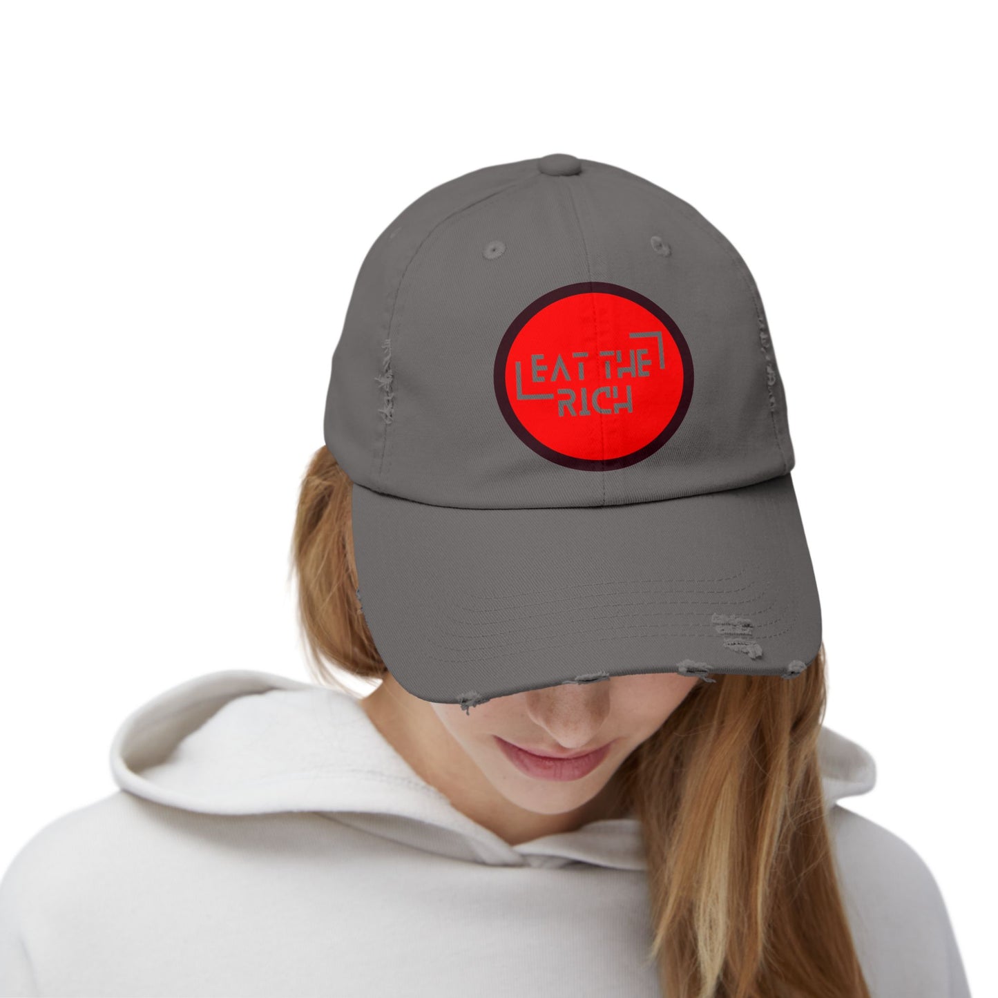 Trendy Unisex Distressed Cap - 'Eat The Rich' Statement Hat