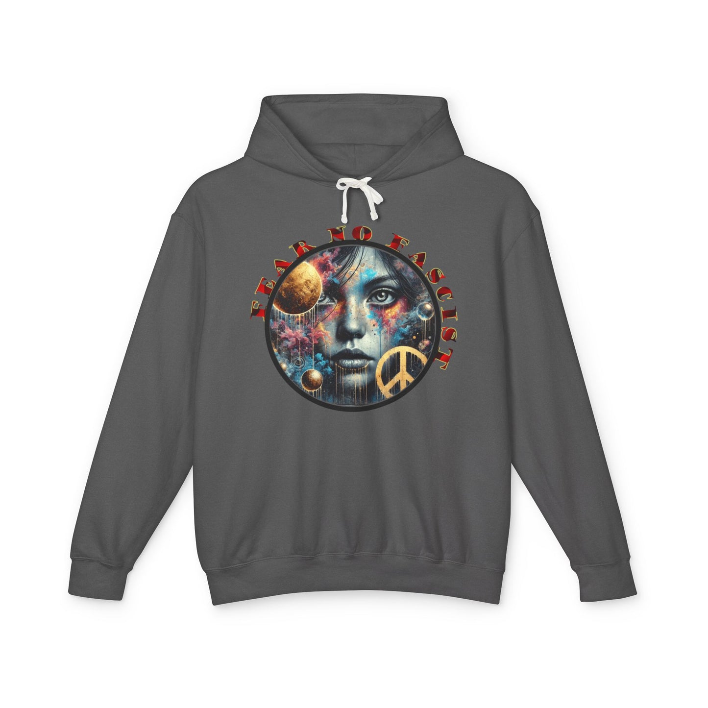 Fear No Fascist Sweatshirt, Unisex Lightweight Hoodie, Peaceful Protest Apparel, Cosmic Graphic Top, Activism Gift