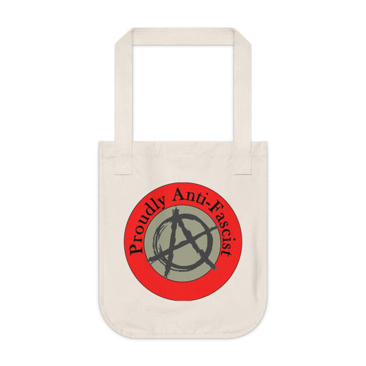Proudly Anti-Fascist Organic Canvas Tote Bag, Eco-Friendly Fashion, Reusable Shopping Bag, Sustainable Gift, Activist Merchandise