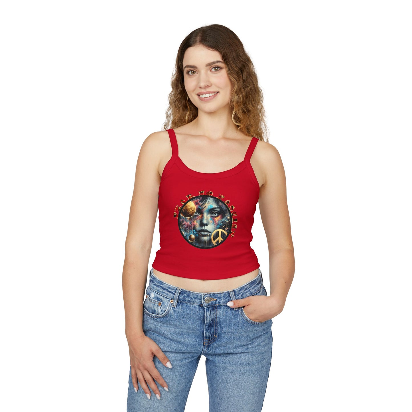 Surrealistic Fear No Fascist Spaghetti Strap Tank Top, Feminist Clothing, Summer Fashion, Casual Wear, LGBTQ+ Pride, Statement Piece, Gift for Activists