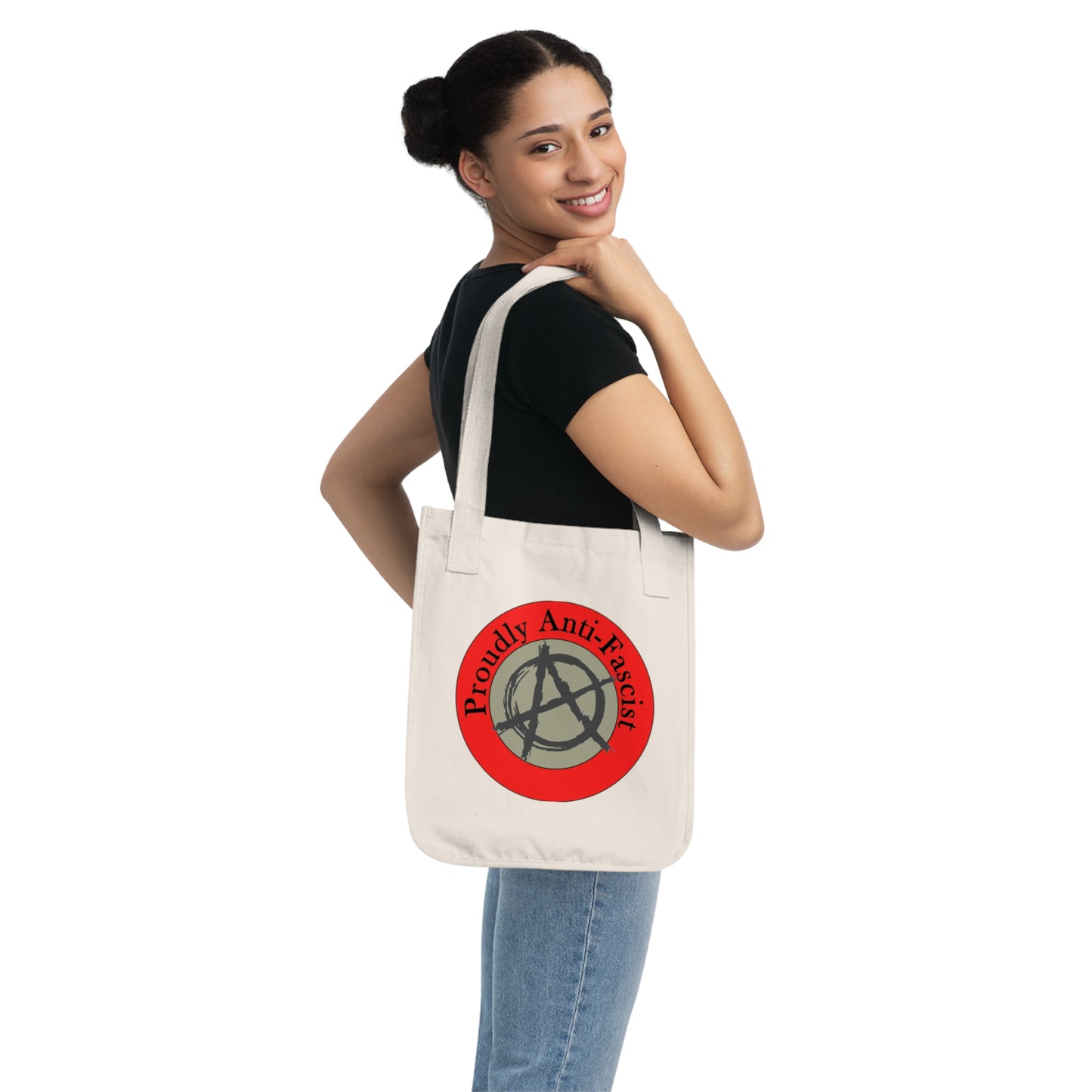 Proudly Anti-Fascist Organic Canvas Tote Bag, Eco-Friendly Fashion, Reusable Shopping Bag, Sustainable Gift, Activist Merchandise