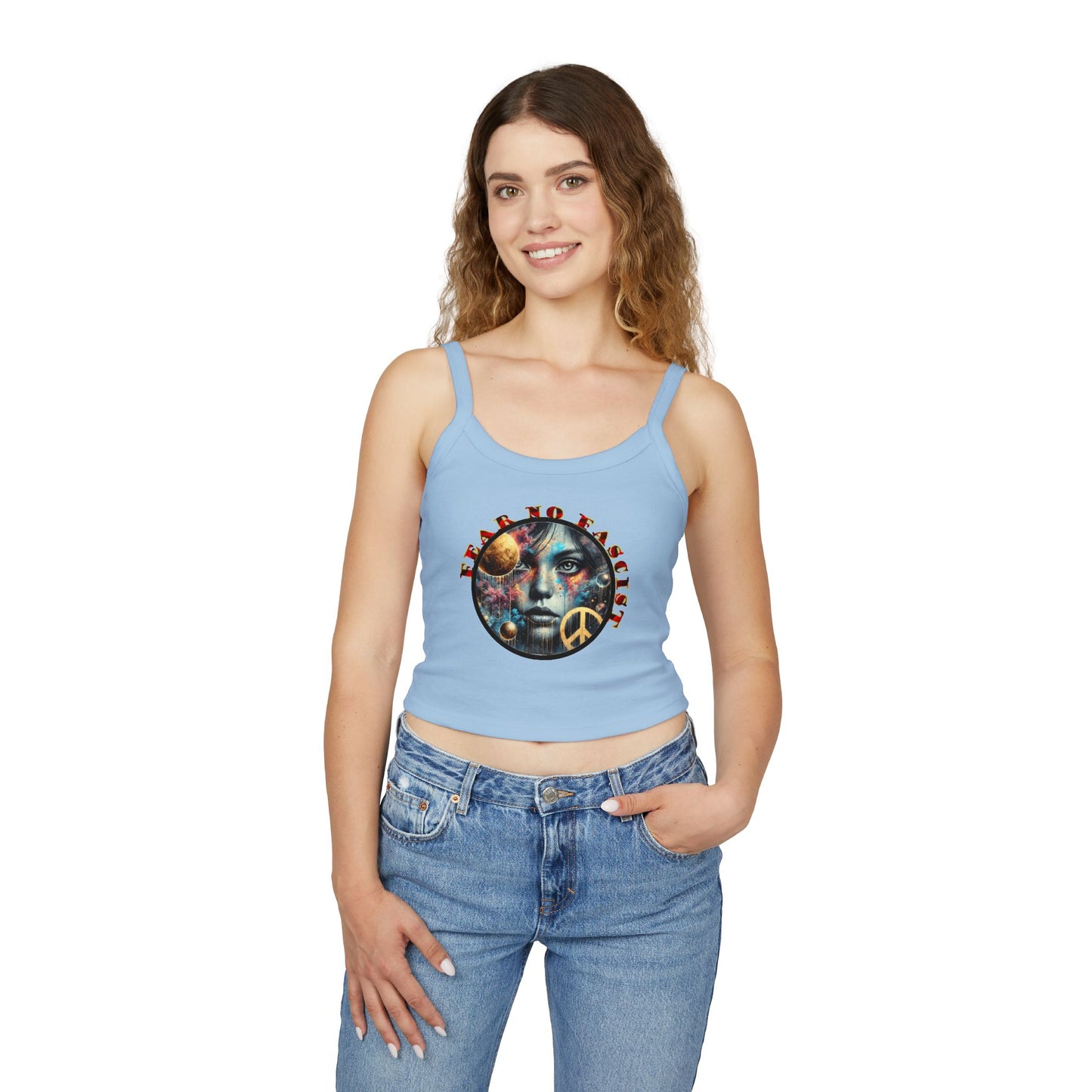 Surrealistic Fear No Fascist Spaghetti Strap Tank Top, Feminist Clothing, Summer Fashion, Casual Wear, LGBTQ+ Pride, Statement Piece, Gift for Activists