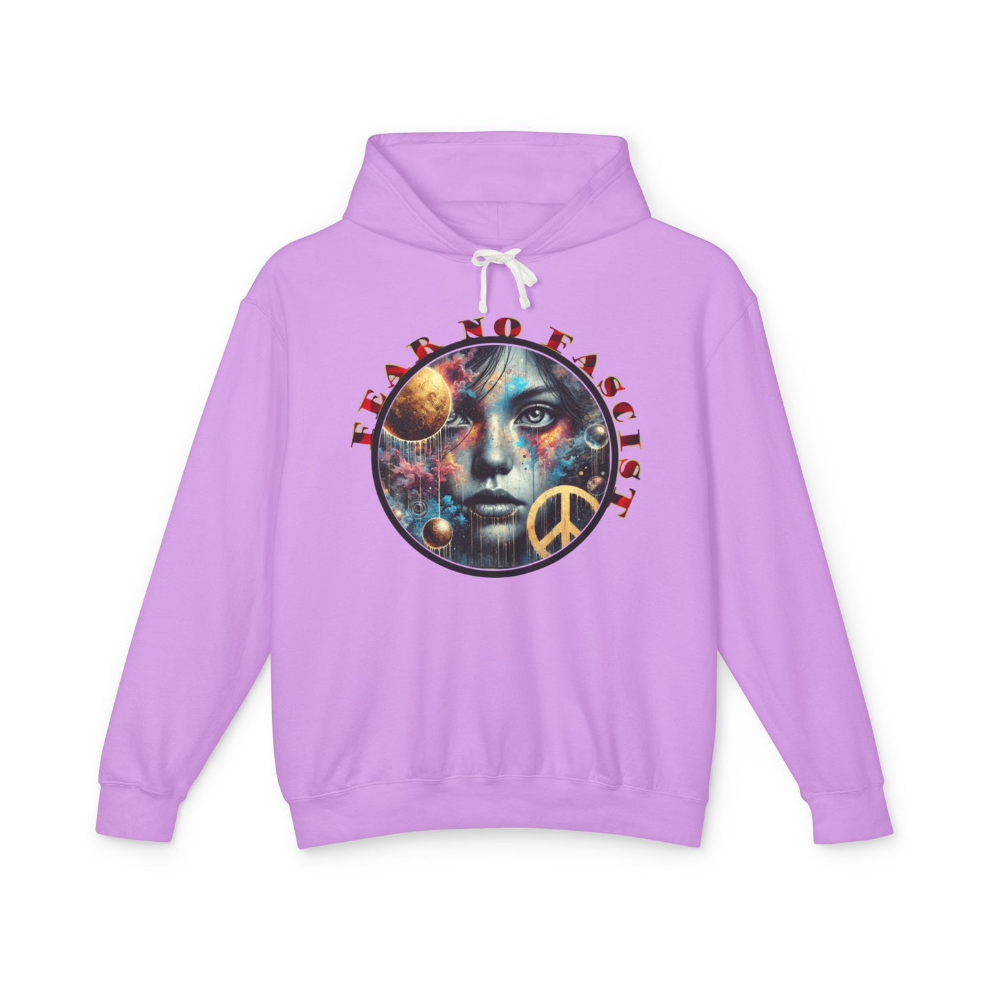Fear No Fascist Sweatshirt, Unisex Lightweight Hoodie, Peaceful Protest Apparel, Cosmic Graphic Top, Activism Gift