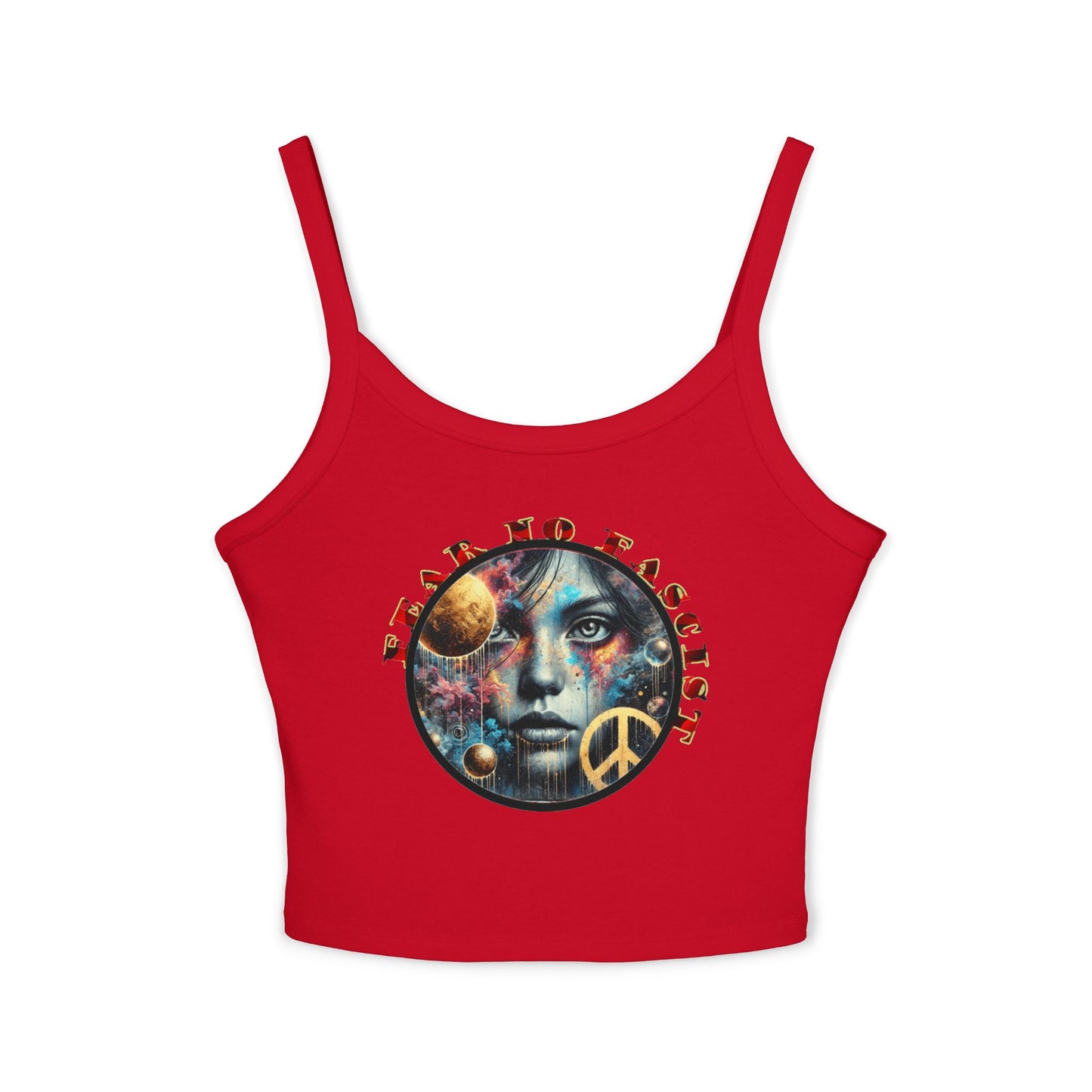 Surrealistic Fear No Fascist Spaghetti Strap Tank Top, Feminist Clothing, Summer Fashion, Casual Wear, LGBTQ+ Pride, Statement Piece, Gift for Activists