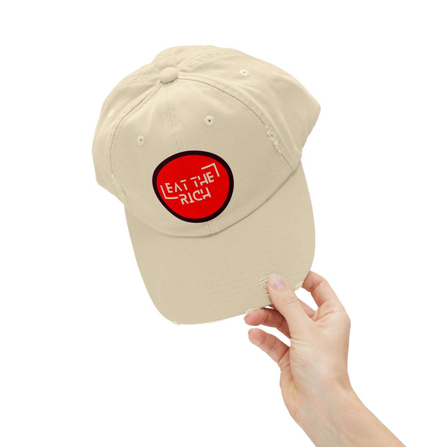 Trendy Unisex Distressed Cap - 'Eat The Rich' Statement Hat