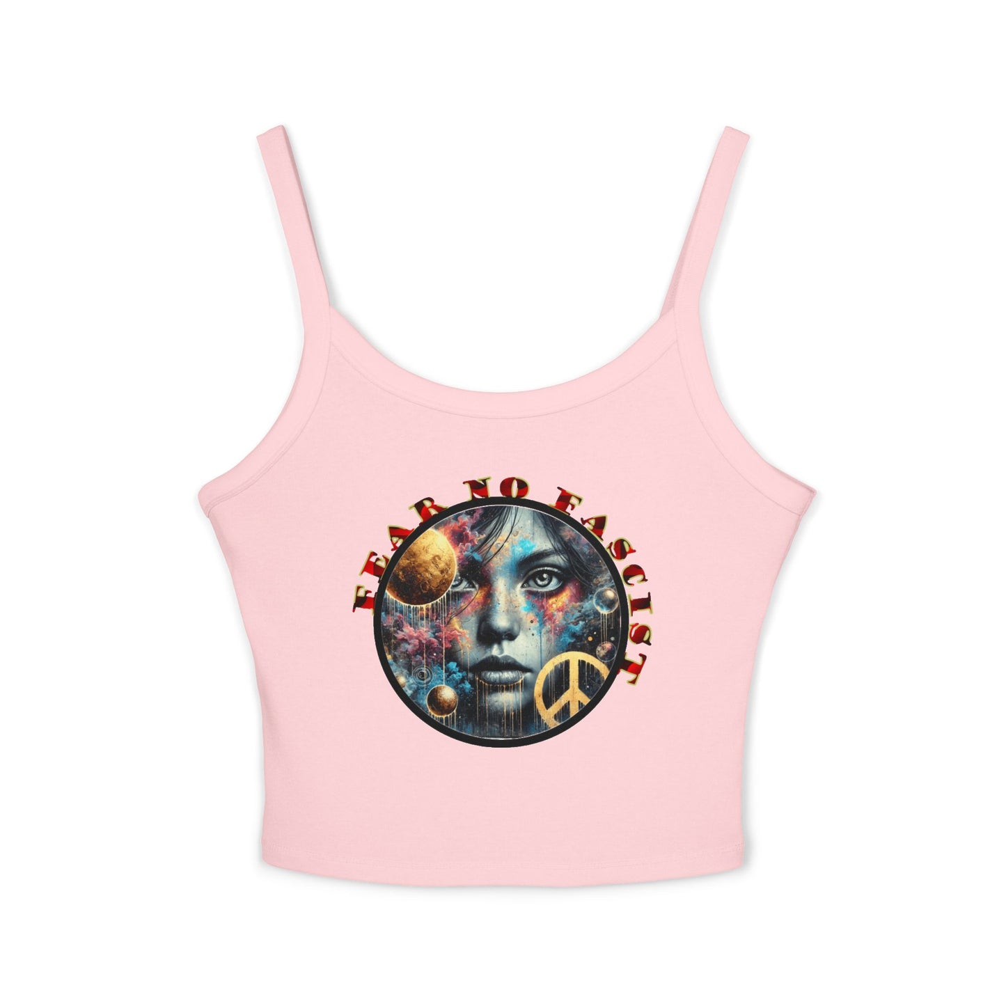 Surrealistic Fear No Fascist Spaghetti Strap Tank Top, Feminist Clothing, Summer Fashion, Casual Wear, LGBTQ+ Pride, Statement Piece, Gift for Activists
