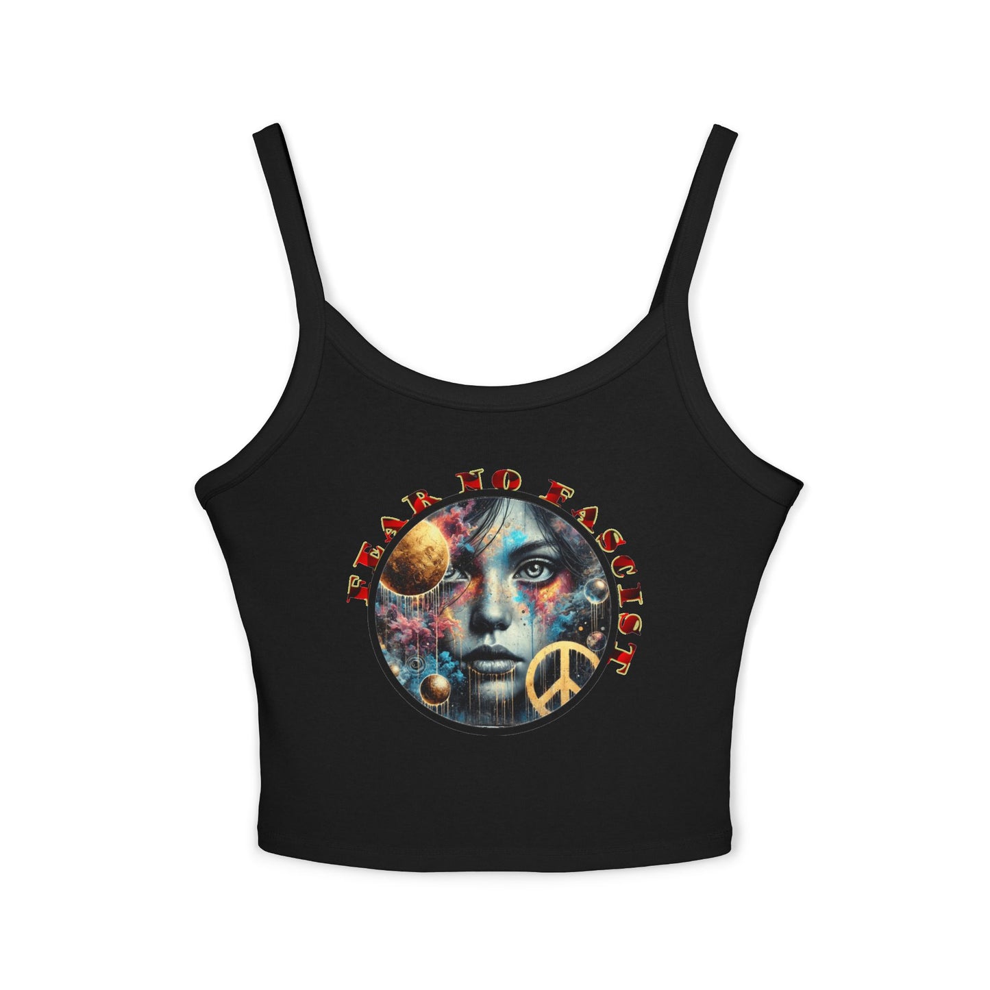 Surrealistic Fear No Fascist Spaghetti Strap Tank Top, Feminist Clothing, Summer Fashion, Casual Wear, LGBTQ+ Pride, Statement Piece, Gift for Activists