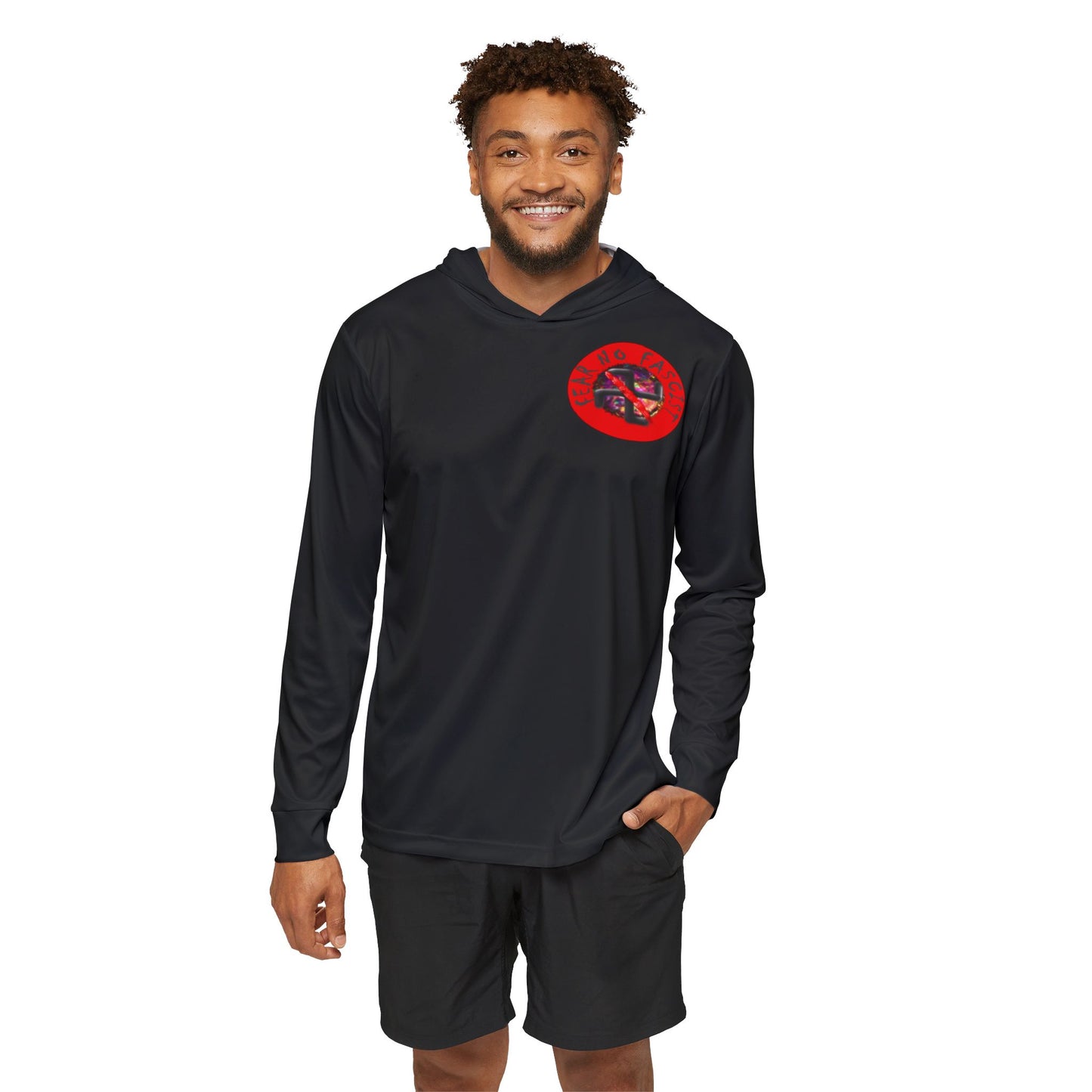 Men's Sports Warmup Hoodie - Fear No Fascist, Ideal for Athletes, Activists, Outdoor Events, Gifts for Rallies, Casual Wear