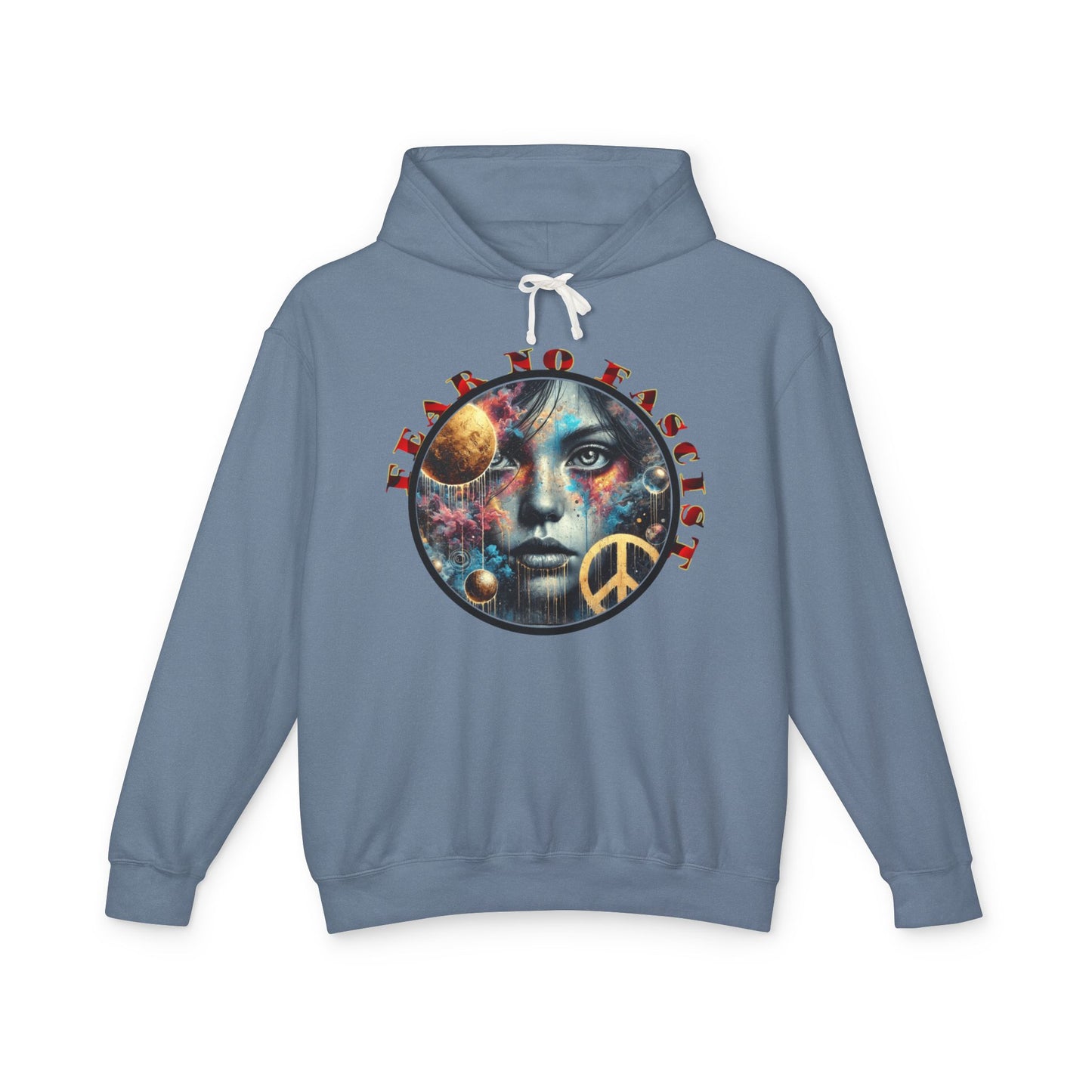 Fear No Fascist Sweatshirt, Unisex Lightweight Hoodie, Peaceful Protest Apparel, Cosmic Graphic Top, Activism Gift