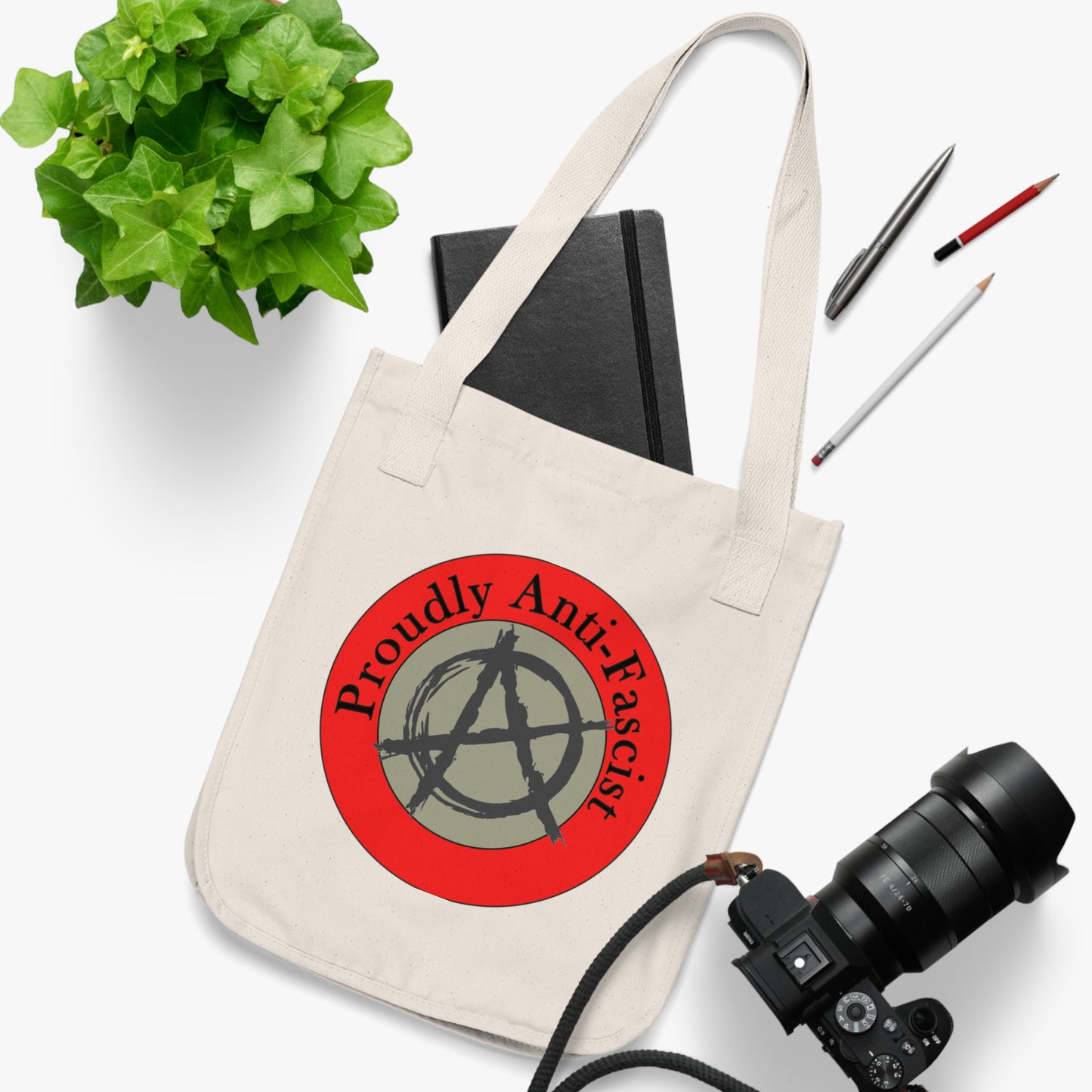 Proudly Anti-Fascist Organic Canvas Tote Bag, Eco-Friendly Fashion, Reusable Shopping Bag, Sustainable Gift, Activist Merchandise