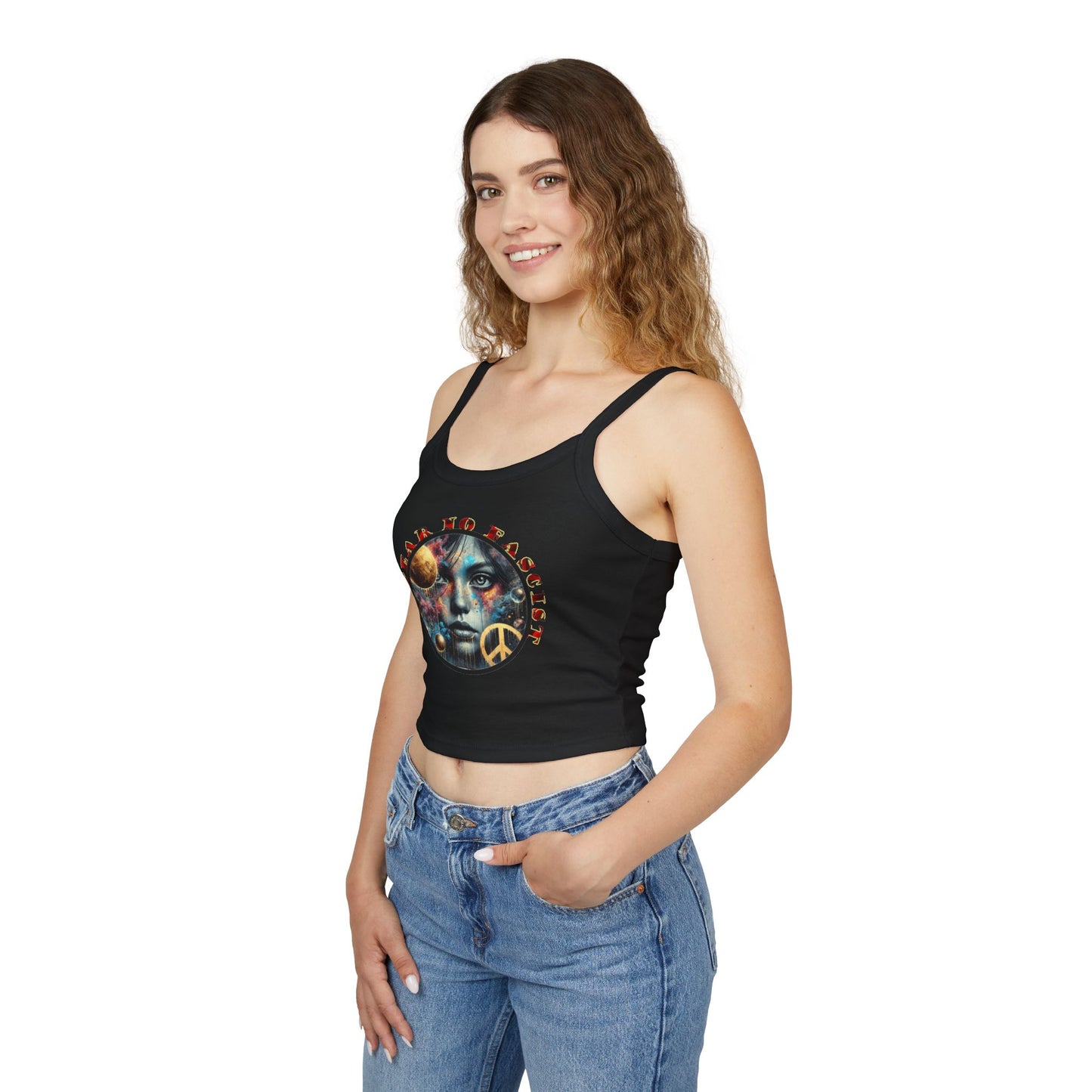 Surrealistic Fear No Fascist Spaghetti Strap Tank Top, Feminist Clothing, Summer Fashion, Casual Wear, LGBTQ+ Pride, Statement Piece, Gift for Activists