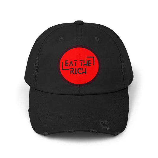 Trendy Unisex Distressed Cap - 'Eat The Rich' Statement Hat