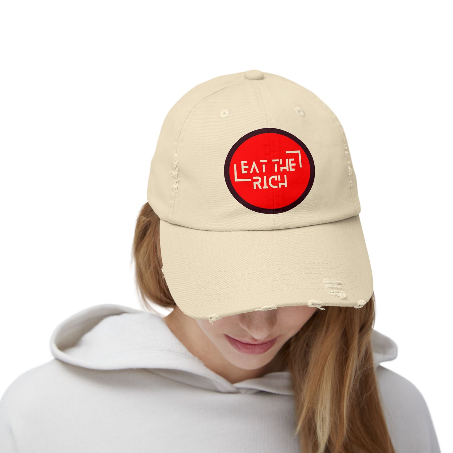 Trendy Unisex Distressed Cap - 'Eat The Rich' Statement Hat