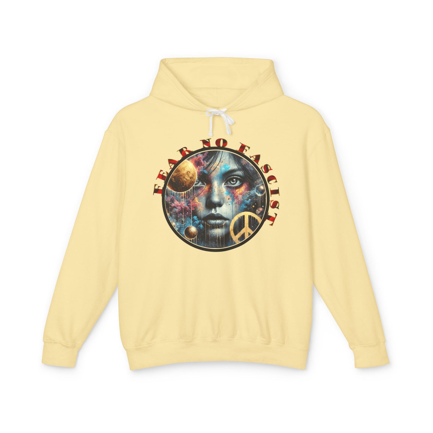 Fear No Fascist Sweatshirt, Unisex Lightweight Hoodie, Peaceful Protest Apparel, Cosmic Graphic Top, Activism Gift
