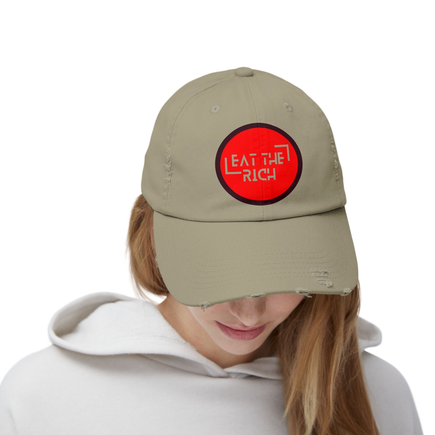 Trendy Unisex Distressed Cap - 'Eat The Rich' Statement Hat