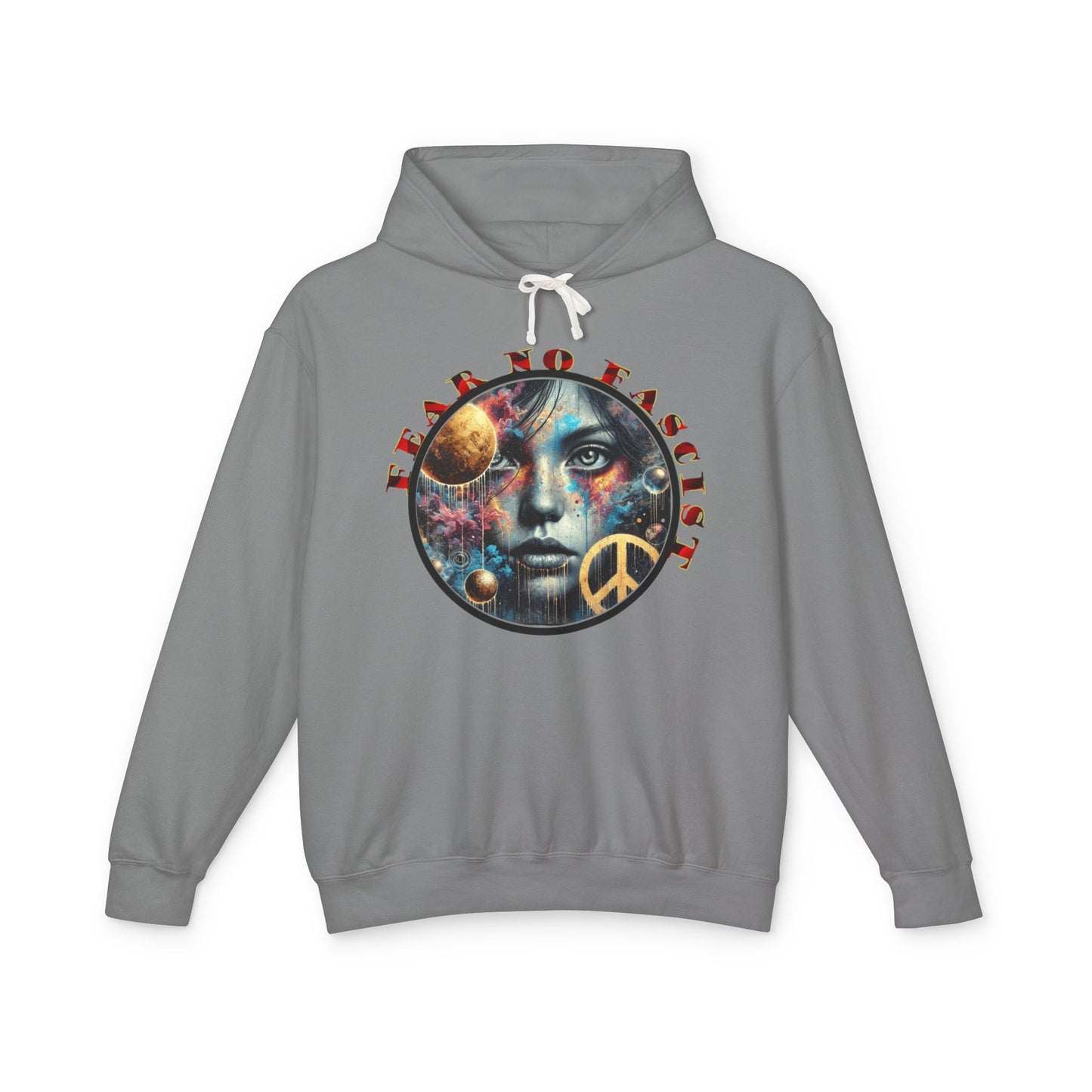 Fear No Fascist Sweatshirt, Unisex Lightweight Hoodie, Peaceful Protest Apparel, Cosmic Graphic Top, Activism Gift