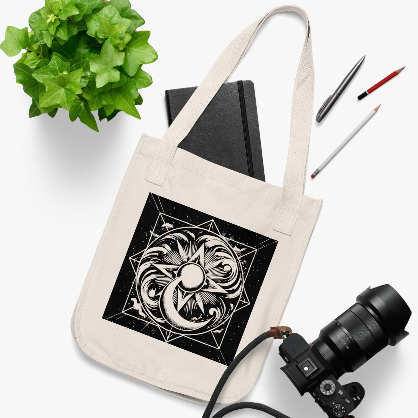 Sun, Moon, and Stars Organic Canvas Tote Bag