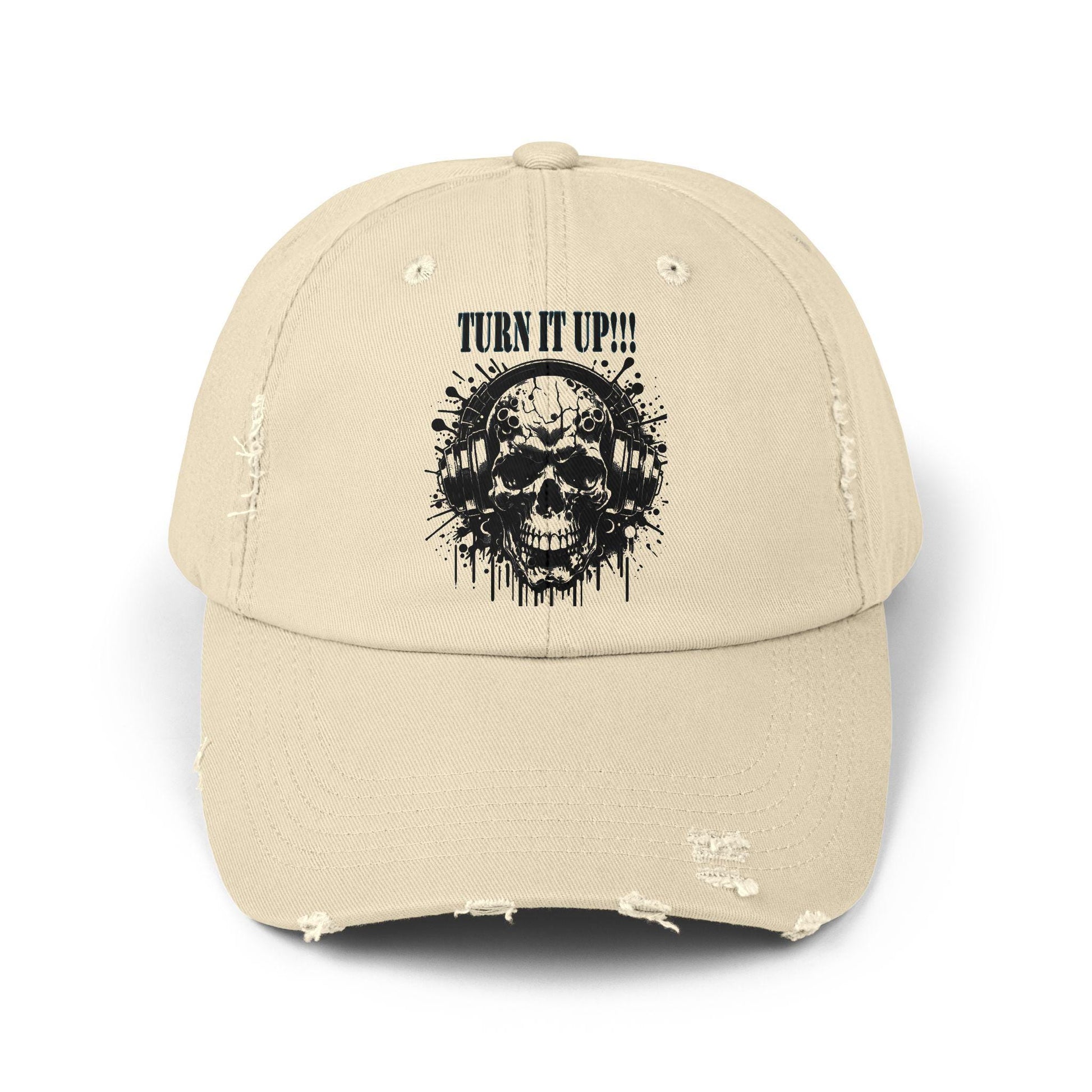 Turn It Up! Unisex Distressed Cap