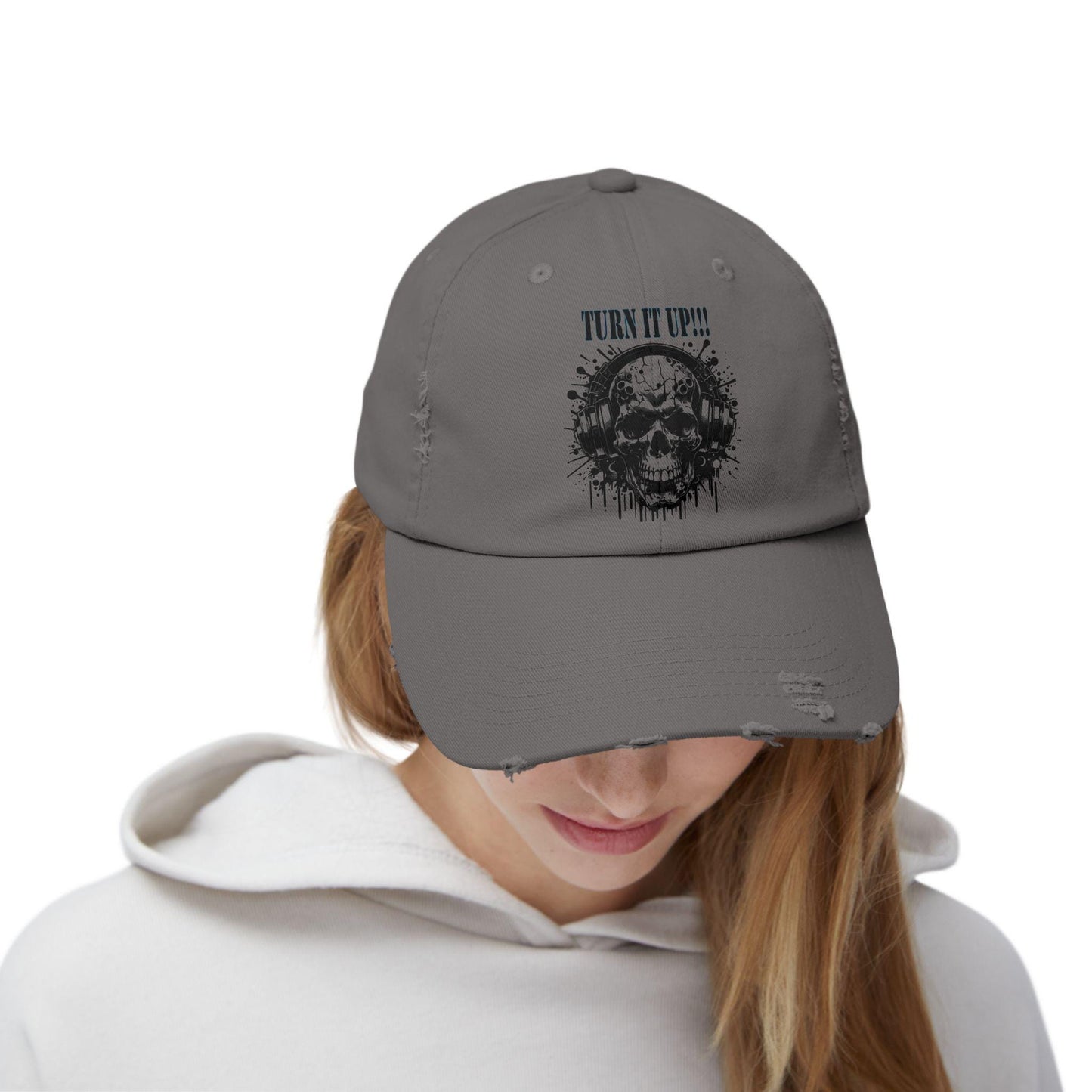 Turn It Up! Unisex Distressed Cap