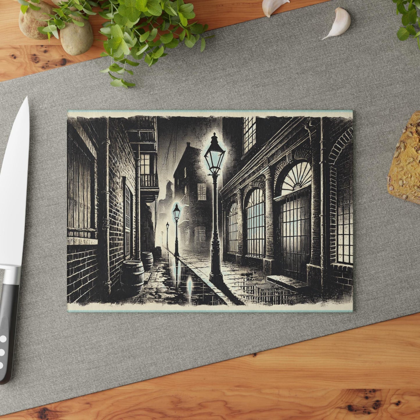 Streetlight at Night Glass Cutting Board