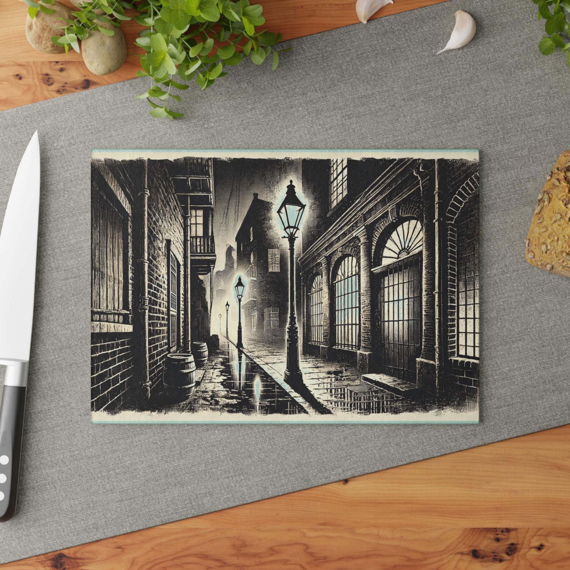 Streetlight at Night Glass Cutting Board