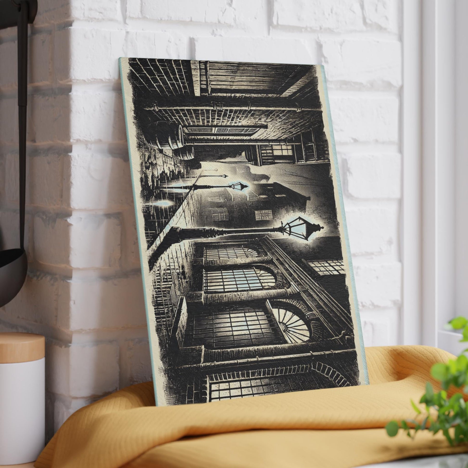 Streetlight at Night Glass Cutting Board